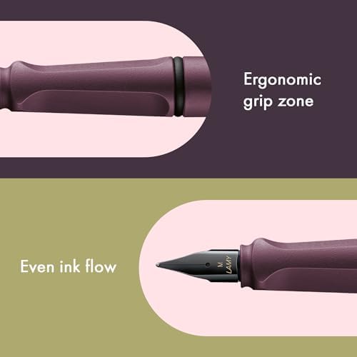 LAMY safari scarlet - Fountain Pen with ergonomic grip & polished steel nib in size M - ideal for any Writing & Calligraphy - including LAMY T 10 blue cartridge - Right-Handed