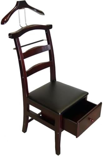 Executive Office Chair with Clothes Hanger and Valet Stand Ergonomic Rolling Desk Chair with Coat Rack and Storage for Home Office Workstation, Mahogany