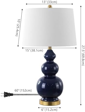 JONATHAN Y Bowen 27.5" Ceramic Triple Gourd Table Lamp, Navy/Brass Gold