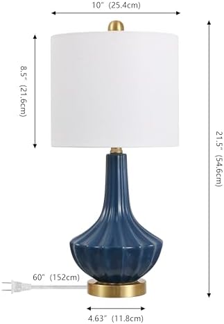 JONATHAN Y Parker Ribbed Ceramic Gourd Nightstand Table Lamp 21.5", Blue