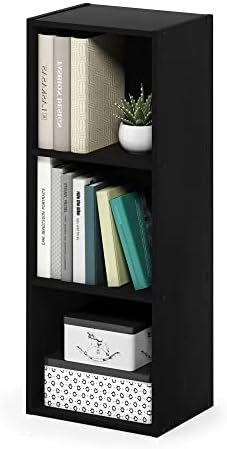 Furinno PASIR Book Shelf, 3-Tier Open Shelves Bookshelf, Bookcase, 9 x 12 x 32, for Living Room, Bedroom, Home Office, Darkwood