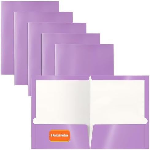 Better Office Products 2 Pocket Glossy Laminated Lavender Paper Folders, Box of 25, Letter Size, Lavender Light Purple Paper Portfolios, 25 Pack