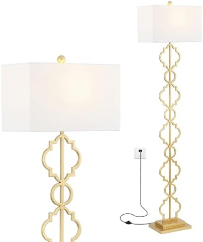 JONATHAN Y Selina Floor Lamp 64.5" Metal Ogee Trellis, Gold Painting
