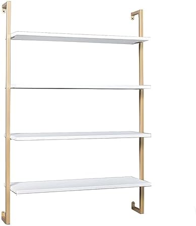Contemporary Wall Unit Bookcase Metal Frame Pine Wood Shelf Bookshelf Wall-Mounted Bookshelf Wrought Iron Bag Rack Multi-Layer Clothing Store Decoration White Gold 31.5" L x 9.8" W x 55.1" H