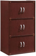 Pemberly Row 3-Shelf 6-Door Wood Bookcase, Mahogany Finish, 41" H x 23.40" W x 15.5" D, Slim Versatile Design, Multi-Purpose for Office, Bedroom, Kids Room, Kitchen or Entryway Storage