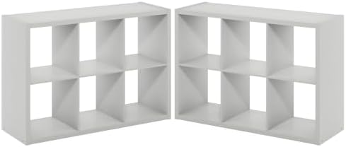 Furinno Cubicle Book Shelf Set of 2, 6-Cube Bookshelf, Light Grey