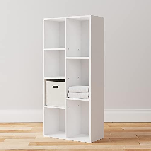 Amazon Basics 7 Cube Organizer Bookcase, Storage Shelf for Home and Office, Display Storage Organizer, Sturdy with Easy Assembly, 9.25"D x 19.49"W x 41.73"H, White