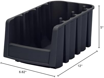 Akro-Mils 30716 Economy Stacking Shelf Plastic Storage Bins, (12-Inch x 6-5/8-Inch x 5-Inch), Black (10-Pack)