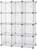 12-Cube Storage Organizer with Doors, Modular Closet Cabinet Storage Shelf, DIY Stackable Plastic Cube Bookshelf for Bed