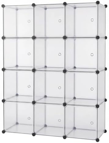 12-Cube Storage Organizer with Doors, Modular Closet Cabinet Storage Shelf, DIY Stackable Plastic Cube Bookshelf for Bed