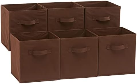 Amazon Basics Collapsible Fabric Storage Bins with Handles, Cube Organizer, Lightweight Fabric, 10.5"x10.5"x11", Brown, 6-Pack