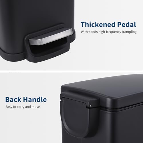 PrecisionAuto Slim Bathroom Trash Can with Soft Close Lid, 10 Liter / 2.6 Gallon Stainless Steel Step Garbage Can with Removable Inner Bucket, Narrow Trash Bin for Toilet Bedroom Kitchen, Black