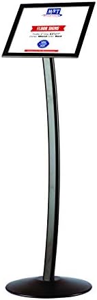 M&T Displays Curved Menu Board, 8.5x11 inch Black Pedestal Sign Holder Floor Standing Aluminum Front Loading Easy Open Poster Message Advertisement Holder for Restaurant Cafe Hotel