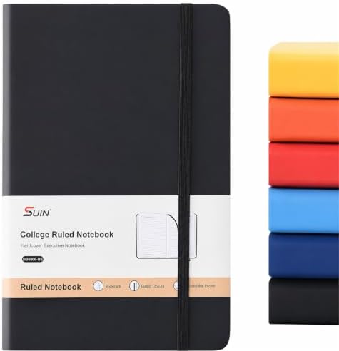 SUIN A5 Hardcover Lined Journal Notebook, 200 Pages, Black, 1 Pack