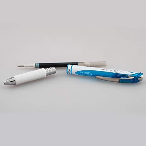 Pentel EnerGel Pearl Retractable Liquid Gel Pen, (0.7mm) Metal Tip, Medium Line, Sky Blue Accent, Sky Blue Ink, 12 pack (BL77PW-S)