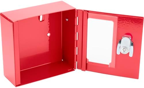 Barska Red Key Lock Breakable Glass Window Alarm Emergency Key Storage Lock Box with Attached Hammer for Home and Business
