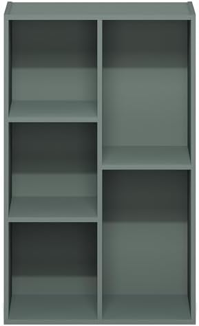 Furinno LUDER Book Shelf, 5-Cube Bookshelf, Reversible Bookcase, 9.4 x 19.5 x 31.5, Easy Assembly, for Living Room, Bedroom, Home Office, Sage Green