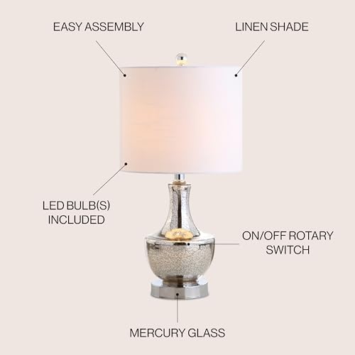 JONATHAN Y Colette 20" Glass Mini Bedside Table Lamp, Silver