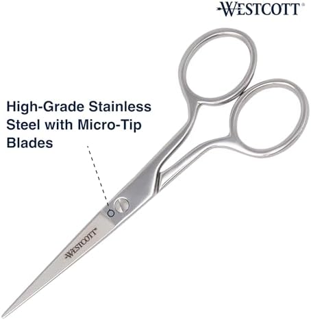 Westcott 5in Forged Fabric and Paper Scissors, Precision Scissors for Embroidery Detail, Sewing, Quilting, Tailoring, Arts and Crafts