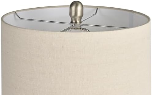 Nourison Home 22" White Glossy Ceramic Table Lamp with Oatmeal Linen Shade for Modern Farmhouse, Bedside Lamp, Living Room Lamp, Small Accent Lamp for Dining Room
