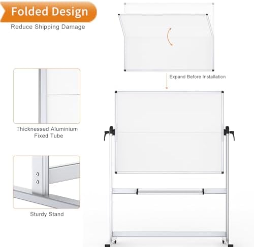 VIZ-PRO Rolling Whiteboard, 48" x 36" Mobile White Board with Stand