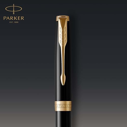 Parker Sonnet Ballpoint Pen Black Lacquer with Gold Trim Medium Point Black Ink (1931497)