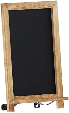 Flash Furniture Canterbury Tabletop Magnetic Chalkboard Sign - Torched Wood Finish - 12" x 17" - Metal Scrolled Legs - Hanging Message Board - Countertop Memo Board