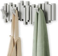 Umbra Sticks Wall Mount Coat Rack, 5 Hook Retractable Pegs, Grey