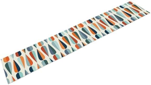 Mid Century Modern Table Runner Retro Blue Orange Grey Water Droplets Geometric Table Runner for Kitchen Dining Room Dining Table Decoration 13x70in