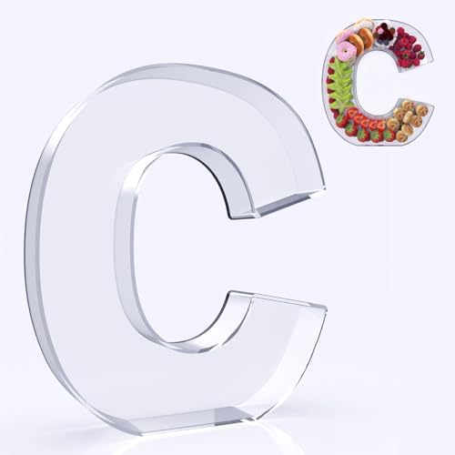 11" Acrylic Letter Charcuterie Box, Reusable Fillable Alphabet Number Shaped Form Tray for Birthday Anniversaries, Party Decorative Serving Plates Display Candy Cake (C)