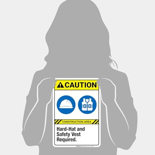 Hard-Hat and Safety Vest Required Sign, ANSI Caution Sign,