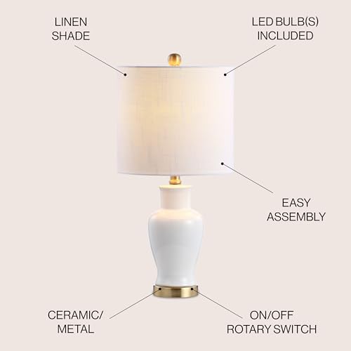 JONATHAN Y Chi Bedside Table Lamp 21" Ceramic Porcelain Vase, White