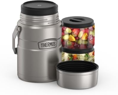 THERMOS Stainless King Vacuum-Insulated Food Jar with 2 Storage Container Inserts, 47 Ounce, Matte Stainless Steel
