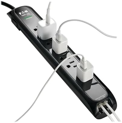 Eaton Tripp Lite Series TLP710BTEL Surge Protector Power Strip with Flat Plug & Modem/Phone Ports, 7 Outlets, 900 Joules, 10ft Power Cable, Black, Manufacturer's Liftime Warranty & $50,000 Insurance