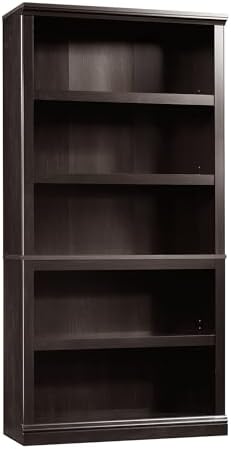 Sauder 5 Tier Book Shelf Wooden Bookcase Multipurpose Bookshelf for Home Office, Living Room, in Estate Black finish