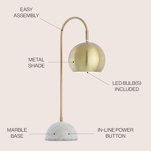 JONATHAN Y Stephen Arched 23.5" LED Task Table Lamp, Brass Gold/White