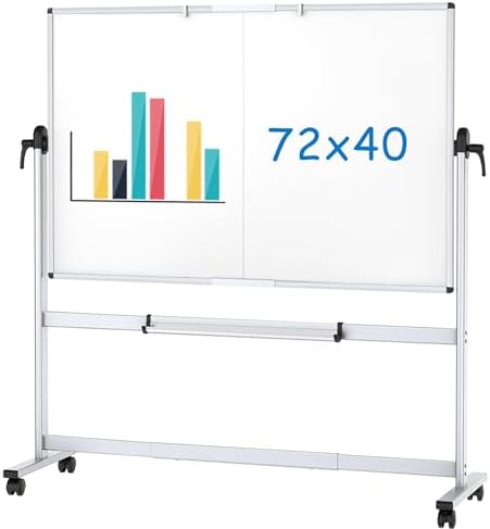 VIZ-PRO Rolling Whiteboard, 72" x 40" Mobile White Board with Stand