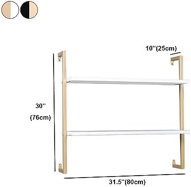 Contemporary Wall Unit Bookcase Metal Frame Pine Wood Shelf Bookshelf Wall-Mounted Bookshelf Wrought Iron Bag Rack Multi-Layer Clothing Store Decoration White Gold 31.5" L x 9.8" W x 29.9" H