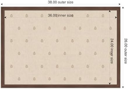 Kate and Laurel Framed Fabric Pinboard 38 x 26, Beige Botanical Block Print Printed Linen Classic Bulletin Board for Use as a Vision Board or Wall Organization, Florence Medium Brown Frame