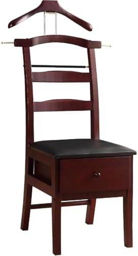 Executive Office Chair with Clothes Hanger and Valet Stand Ergonomic Rolling Desk Chair with Coat Rack and Storage for Home Office Workstation, Mahogany