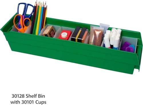 Akro-Mils 30128 Heavy Duty Plastic Shelf Bins, 18"x 4"x 4", Green, 12-Pack