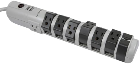 Monoprice 8 Outlet Rotating Surge Strip - UL Rated 2,160 Joules with Grounded and Protected Light Indicator, Gray