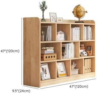 Unfinished Color Pine Book Rack 2/3/4-Tier Storage Solid Wood Cabinet, Pine Wood Storage Shelving Unit 8-Compartment Square Grid Cabinet Low Bookshelf Natural Finish 47.2"L x 9.4"W x 47.2"H