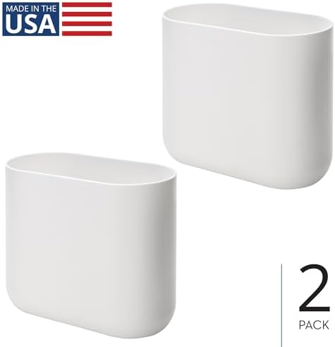 iDesign Small Slim Plastic Bathroom Trash Can, 2-Pack, White