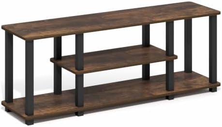 Furinno Turn-S-Tube 3-Tier Toolless Assembly TV Stand, Amber Pine | for TV up to 50 Inch, No Tool Rectangular Entertainment Center, TV Console, for Living Room, Bedroom