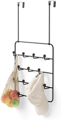 Umbra Estique Coat Rack, Over the Door Wall Hooks, 14 Hook, Black/Walnut