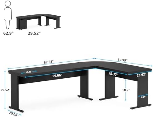 Tribesigns L-Shaped Executive Desk, Large Office Desk with 3-Drawer File Cabinet, Industrial Corner Computer Table with Drawers, Business Workstation for Home Office (Black, 83")
