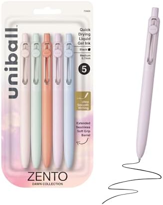 uniball™ Zento Gel Pens, Black Ink, 0.7mm Medium Point, 5 Count