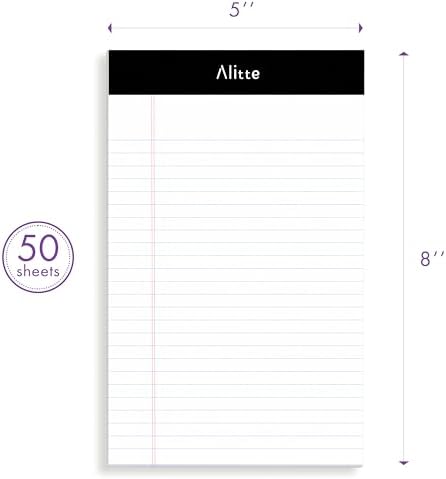 Alitte Legal Notepads 5x8, Pack of 12 - Perforated Narrow Ruled Writing Pad - Premium Thick Paper, No Ink Bleeding - Blank Legal Pads For Home, Office, School, Business - 50 Sheets Per Notebook