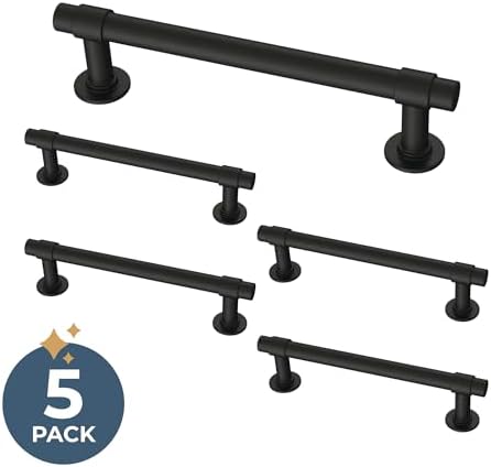 Franklin Brass Francisco (5-Pack) Cabinet Handles 4" Hole Center Pulls | Matte Black Hardware Kitchen Door, Drawers, Dressers, Furniture P29617Z-FB-B1
